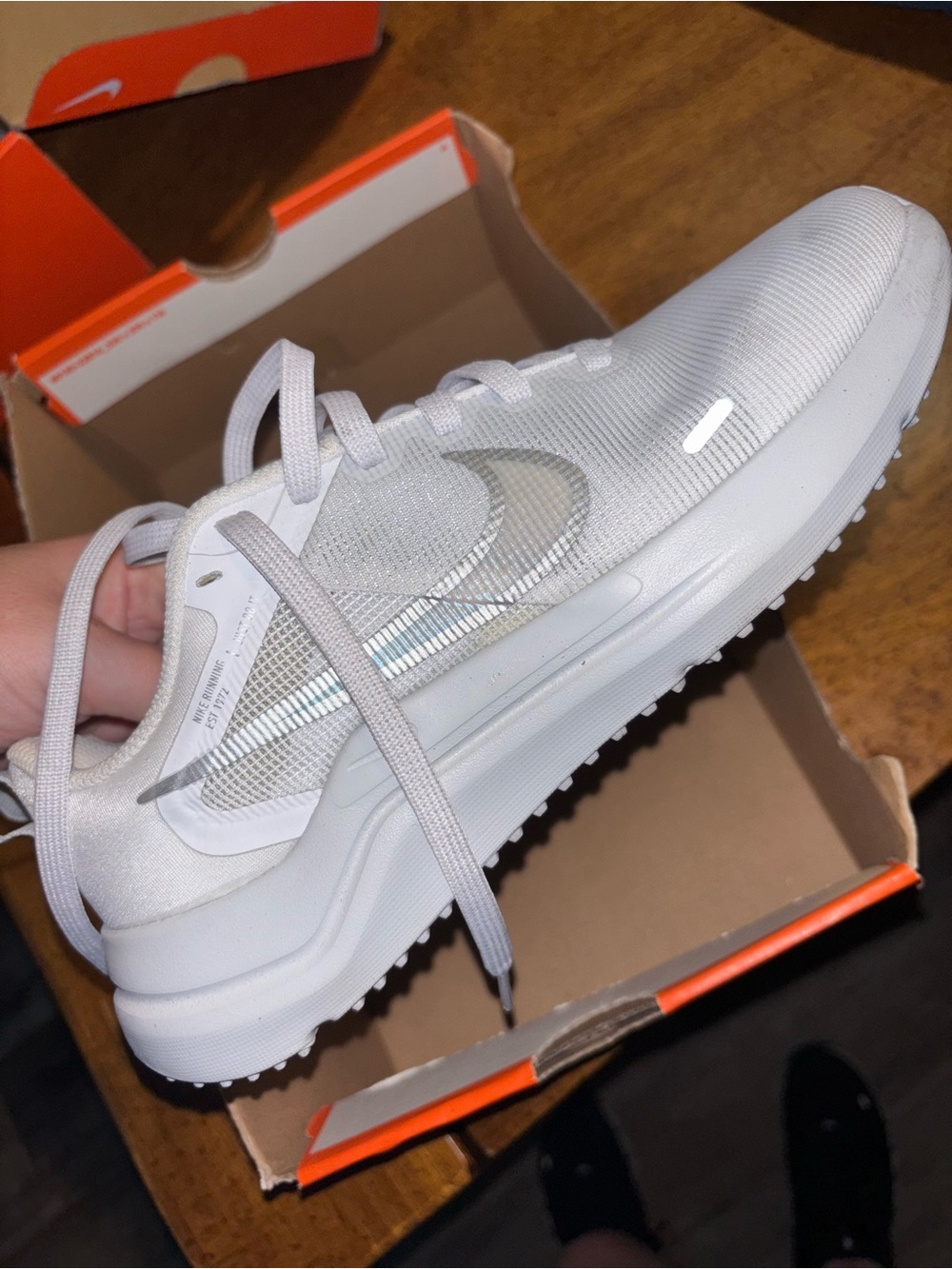 Nike White and Silver Women's Athletic Sneakers